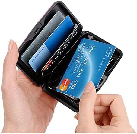 Vista 7 de Hifuler Tarjetero de aluminio con bloqueo RFID, práctico tarjetero para tarjetas bancarias, tarjeta de identificación, tarjeta de compras, tarjeta