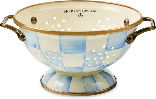 Vista 14 de MACKENZIE-CHILDS Colador de esmalte, colador decorativo de cocina, pequeño, a cuadros cortesanos en blanco y negro