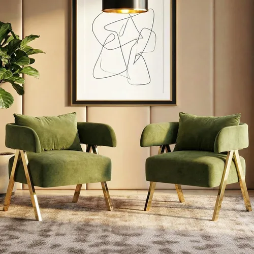 Vista 14 de Sillas modernas del acento del terciopelo del negro y del oro, sala de estar de los sillones del barril