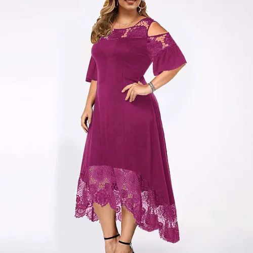 Vista 3 de Vestidos de talla grande para mujer, vestido de verano 2023, elegante, sexy, entallado, con encaje, retazos, manga con volantes, vestido de invitada
