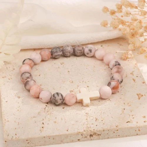 Vista 5 de JoycuFF Christian Gifts for Women Inspirational Gift Cross Bracelet for Women Natural Stone Bracelet for Women First Communion Confirmation Baptism
