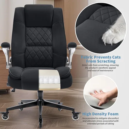Vista 6 de Silla ergonómica de escritorio con respaldo alto, silla de oficina de tela Negro