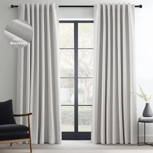 Vista 9 de Topfinel Cortinas opacas, blanco beige, 2 paneles, ventanas pequeñas, textura, mezcla de lino, bohemia, abedul, rural, gancho, bolsillo trasero