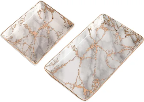Vista 2 de PACKOVE 2pcs Bandejas Decorativas Ceramic Ring Tray Ceramic Jewelry Tray Ceramic Tray Ceramic Jewelry Dish Ceramic Earring Tray Decorative Trays