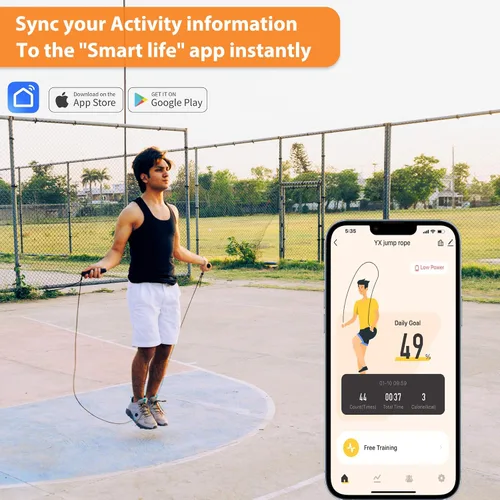 Vista 5 de Cuerda de saltar con contador y aplicación, cuerda de saltar de velocidad rápida sin enredos para fitness, ejercicio en casa, entrenamiento, regalos