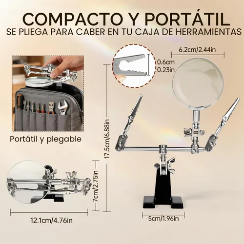 Vista 7 de AORAEM - Lupa de manos de ayuda con clips de cocodrilo ajustables dobles