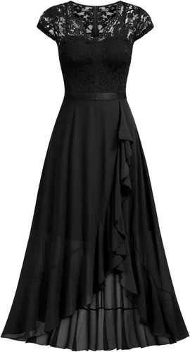 Vista 3 de Miusol - Vestido largo elegante de mujer con vuelos de encaje y cuello en V para damas de honor