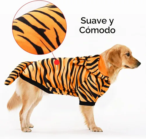 Vista 3 de Disfraz de tigre de Halloween para perro, divertido uniforme de gato, tigre, ropa de cosplay para perros pequeños a medianos (S)