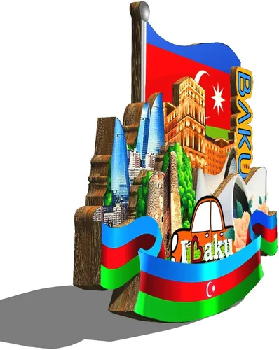 Vista 2 de Baku Azerbaiyán - Imán para nevera de madera, 3D, monumentos de viaje, coleccionables, decoración hecha a mano