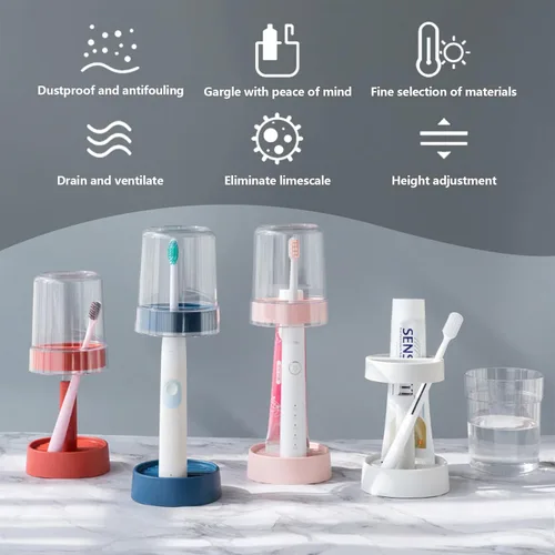 Vista 2 de Soporte para cepillos de dientes con taza/cubierta para cepillo de dientes, soporte para pasta de dientes para cepillos de dientes regulares