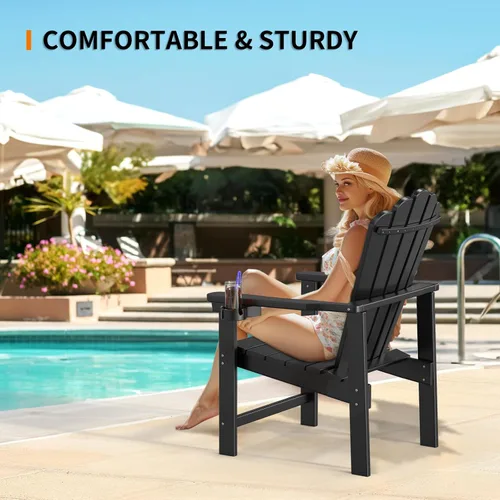 Vista 5 de VINGLI Silla Adirondack plegable de plástico con soporte para tazas, material HDPE 100% reciclable, cómoda capacidad de peso de 380 libras