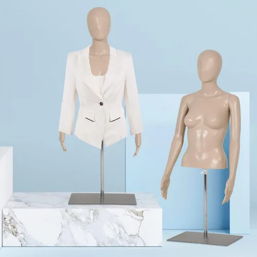 Vista 5 de Maniquí de forma de vestido femenino de la naturaleza, altura ajustable de 39-56 pulgadas, brazos desmontables, base de metal