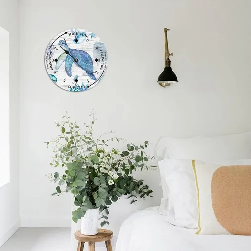 Vista 3 de Ocean Life - Reloj de madera con diseño de marea de la costa este de la costa este, hora del océano, reloj de madera náutico con luna, decoración