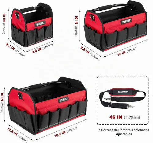 Vista 2 de HAUTMEC HTTBH25052 - Juego de 3 bolsas de herramientas de alta resistencia, bolsas de herramientas de marco rígido 1680D con mango plegable y correa