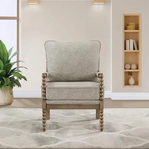 Vista 8 de OSP Home Furnishings Fletcher - Silla decorativa con acabado marrón rústico, tapicería beige niebla