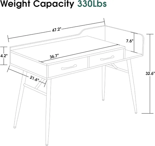 Vista 2 de ivinta Escritorio para computadora, mesa moderna de oficina en casa de 47 pulgadas con almacenamiento, escritorio para computadora portátil con 2