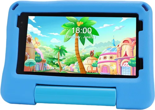 Vista 2 de PUSOKEI Juguetes de tableta de 7 pulgadas, tableta de educación de 2 cámaras frente al software instalado para el hogar (azul)