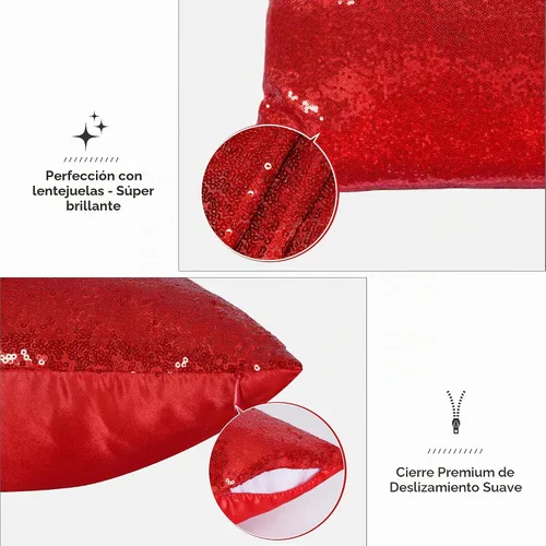 Vista 4 de Poise3EHome - Juego de 2 fundas de almohada de lentejuelas rojas, 18 x 18 Rojo