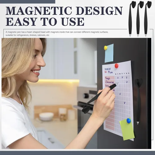 Vista 3 de Glenmal 3 bolígrafos magnéticos de tinta negra, divertido bolígrafo con forma de corazón para refrigerador y otras superficies magnéticas, regalos