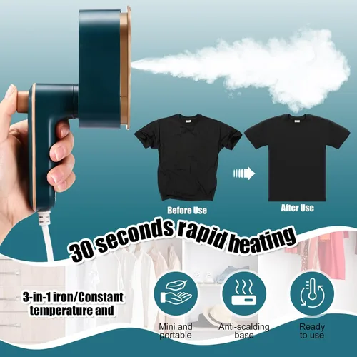Vista 3 de Mini plancha de viaje portátil para ropa, vaporizador de viaje 3 en 1, plancha de mano giratoria de 180°, máquina portátil de tamaño pequeño