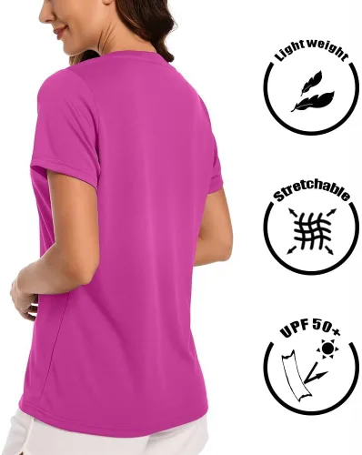 Vista 3 de Camiseta deportiva de verano para mujer, secado rápido, protección UV, transpirable, absorbe la humedad