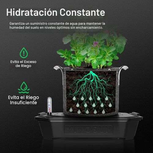 Vista 5 de VIVOSUN Paquete de 4 Macetas de Autoriego FlexFeed, Base de Maceta de Tela con Riego Automático con Medidor de Agua y Ventana de Mantenimiento