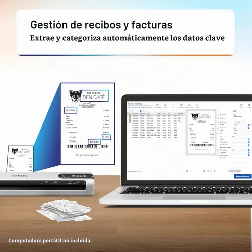 Vista 3 de Epson Recibo de escáner de documentos móvil compacto RapidReceipt RR-70W
