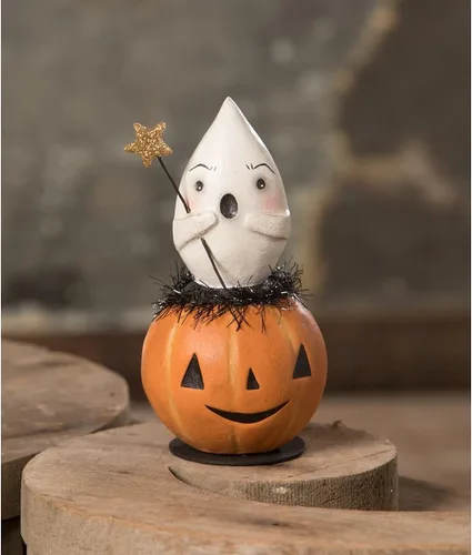 Vista 2 de Bethany Lowe Fantasma asustado en Jack O'Lantern