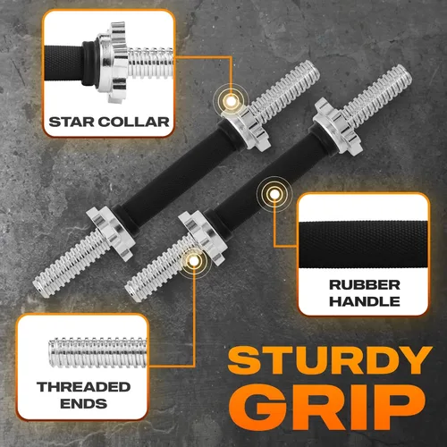 Vista 3 de Yes4All Threaded Dumbbell Handles, Adjustable Dumbbell Bar Pair, 14/16/18/24-Inch Sizes, Fits 1" or 1.15" Plates, Non-Slip Grip, Secure Star-Lock