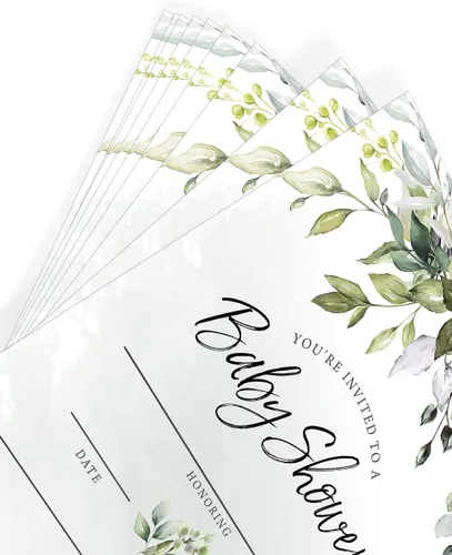 Vista 6 de Printed Party Invitaciones y sobres para baby shower, eucalipto verde, juego de 30