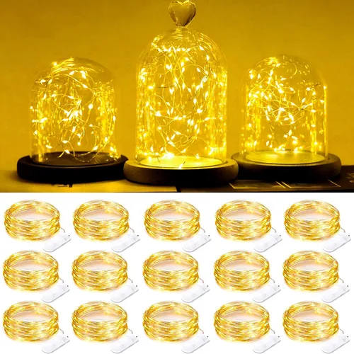 Vista 10 de SmilingTown Guirnalda de luces de hadas funcionan con pilas, paquete de 15 luces LED de 7.2 pies, 20 luces LED de luciérnaga estrellada para boda
