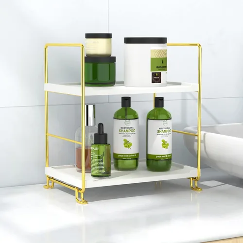 Vista 10 de Estante organizador de especias de 2 niveles para baño, estante de almacenamiento de encimera, estante de almacenamiento de cosméticos de pie negro