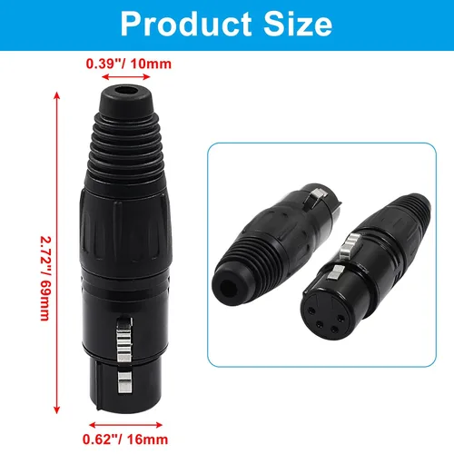 Vista 2 de Hordion Adaptador de enchufe de micrófono de conector hembra XLR de 4 pines, conector de micrófono, conector de cable XLR, reemplazo de enchufe