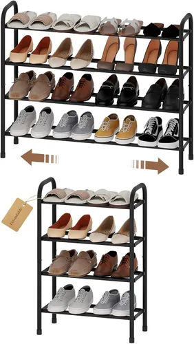 Vista 11 de Zapatero ampliable, zapatero pequeño de metal de 2 niveles, organizador de zapatos ajustable, estante de almacenamiento para armario, entrada