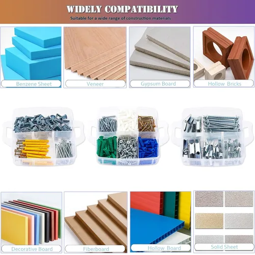 Vista 4 de ZTF Kit de anclajes y tornillos para paneles de yeso resistente, pernos de palanca de pared hueca de mariposa combinación de tornillos y anclajes