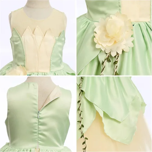 Vista 5 de Disfraz de princesa para niñas, fiesta de cumpleaños, vestido de hada para niñas, Halloween, cosplay, vestido de Tiana, vestido de fiesta de manga