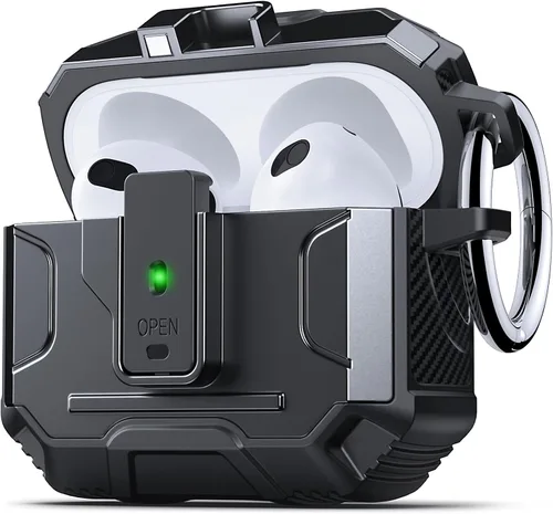 Vista 10 de DASFOND - Funda de armadura para AirPods de 2ª y 1ª generación, carcasa de cuerpo completo de grado militar a prueba de golpes, soporte de carga