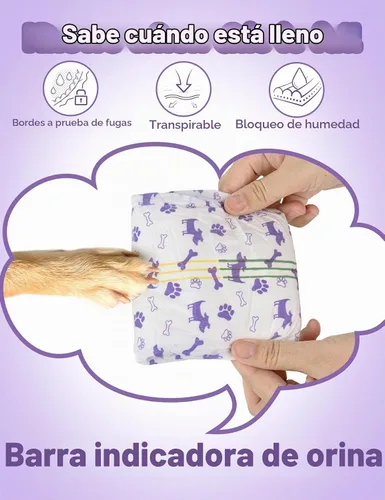 Vista 5 de MICOOYO Pañales Desechables para Perras, Pañales para Perras, Pañal para Mascotas Súper Absorbente con Agujero de Cola de Espuma para el Celo, Pañal