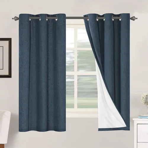 Vista 93 de H.VERSAILTEX Cortinas 100% opacas con aislamiento térmico, texturizadas, de lino, con bloqueo completo de calor y luz, para sala de estar y Negro