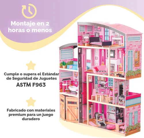 Vista 6 de KidKraft Casa de muñecas de madera Shimmer Mansion para muñecas de 12 pulgadas