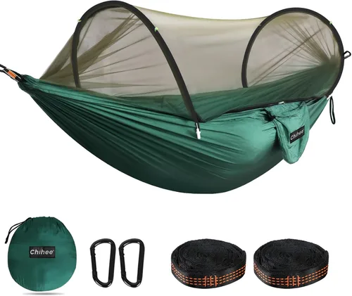 Vista 14 de Chihee - Hamaca ultraligera de camping para viajes, con red emergente, capacidad de carga de 299 kg, de nailon paracaídas transpirable y de secado