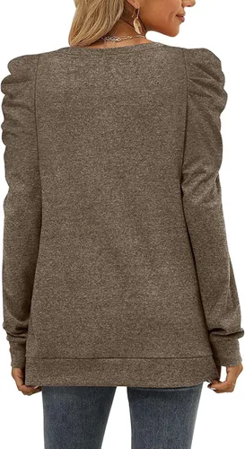 Vista 4 de AGFIUYTNL Sudadera de manga larga con cuello redondo para mujer, cómoda, talla grande