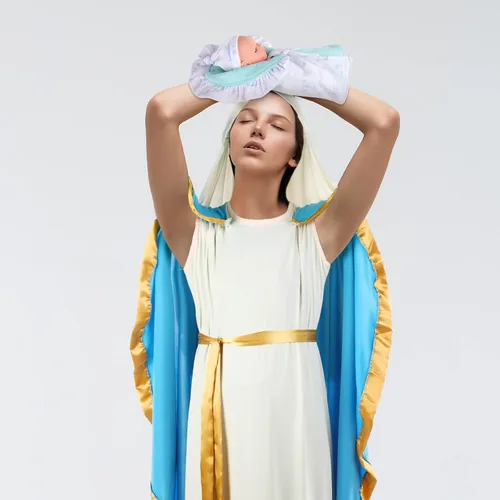 Vista 6 de Jiuguva Adult Virgin Mary Costume and Baby Dolls Biblical Costumes for Women Bible Jesus Costume Easter Saint Costume