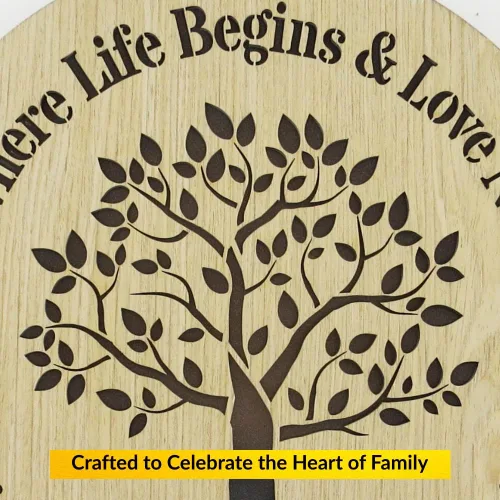 Vista 2 de UniDeco Decoración de pared de refranes familiares, regalo de árbol de la vida de madera, familia donde la vida comienza y el amor nunca termina