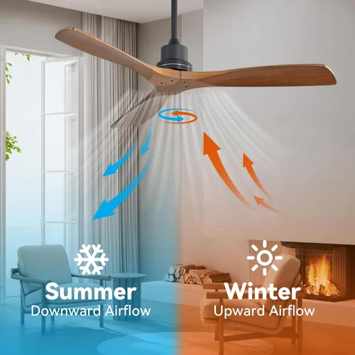 Vista 7 de Sofucor - Ventilador de techo sin luces, de 52 pulgadas, de perfil bajo, montaje empotrado, moderno, de madera, con control remoto, para interiores