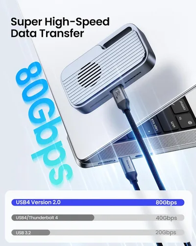 Vista 2 de Silkland Cable USB 4 de 80Gbps para Thunderbolt 5, [certificado USB-IF] Ancho de banda de 120Gbps para 16K/8K dual, carga de 240W, cable USB C