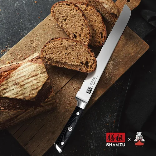 Vista 7 de SHAN ZU - Cuchillo para pan de 10" - Cuchillo profesional de rebanar masa madre, hoja serrada de acero inoxidable alemán 1.4116, mango ergonómico