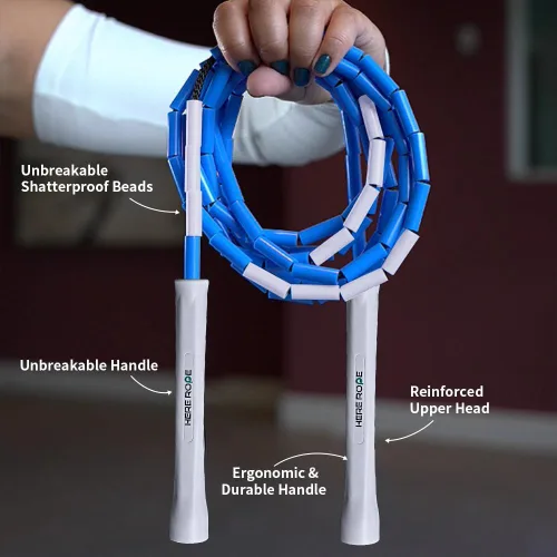 Vista 5 de Cuerda de saltar con cuentas, asas irrompibles y cuentas inastillables para un mejor entrenamiento físico, cuerdas de saltar ajustables para adultos
