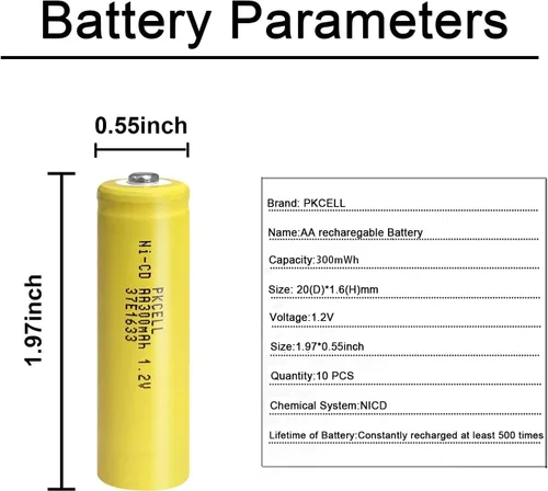 Vista 2 de PKCELL Paquete de 4 pilas recargables AA 1.2V 300mAh NICD con botón superior para luces solares (4 unidades)