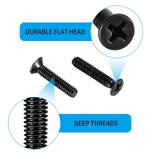 Vista 3 de Kit de tornillos y tuercas de cabeza plana M4, 275 piezas de tornillos y tuercas Phillips de cabeza cuadrada negra, kit surtido de tornillos